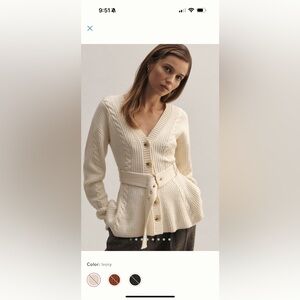 Maeve Beige Cable Knit Belted Sweater